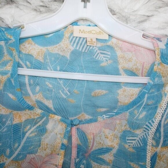 Modcloth Blue Floral Ruffle Blouse Size Small - Picture 5 of 9